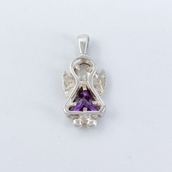 Vintage Sterling Silver 925 Purple Cubic Zirconia Angel Girl Charm Pendant - Picture 4 of 7